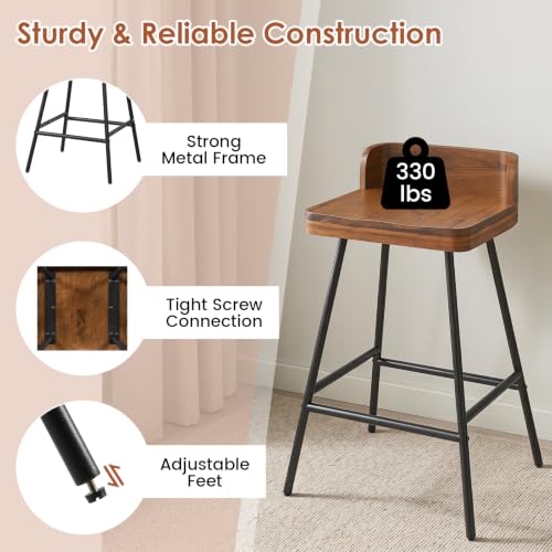 Image of COSTWAY 24 Inch Counter Height Bar Stool with Wooden Low Backrest
