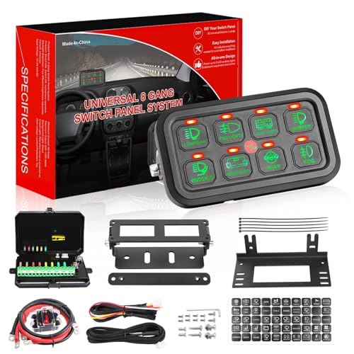 8 Gang Switch Panel, Circuit Control Box Universal Switch Box Wiring Harness Touch Panel On Off Button for Truck Pickup SUV UTV Boat Wrangler Chevy GMC Ram Can-am