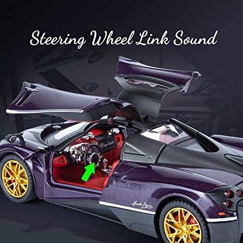 Image of Metal Pull Back Diecast Car 1:24 Big Pagani Huayira Sport Pull Back Car Model With Sound Light Boys Gifts Toys For Kids?Pack Of 1?, Multicolor
