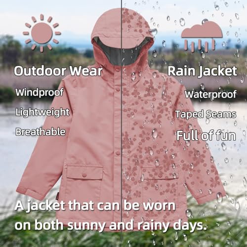 Kids Rain Jacket Boys Girls Lightweight Windbreaker With Hood Cotton Lined Waterproof Coat2