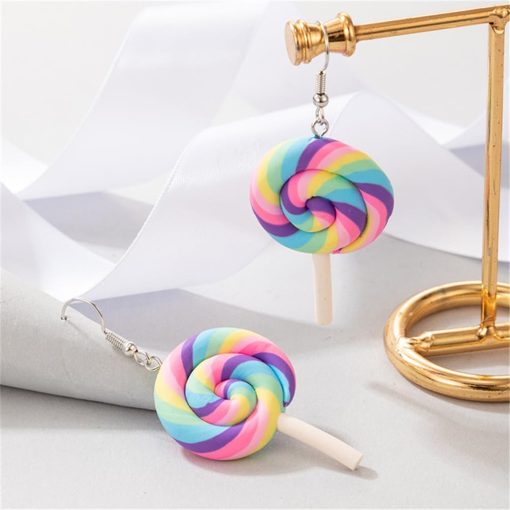 Colorful Rainbow Lollipop Dangle Earrings Sweet Lovely Swirl Lollipop Candy Pendant Drop Earrings Sugar Sweets Set for Women - Image 7