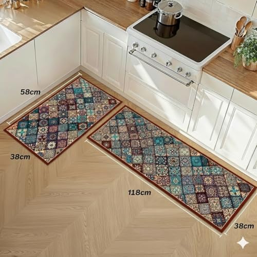 Image of proxin Kitchen Mat for Floor Anti Slip, 2 Pcs Non Slip Kitchen Mats for Floor, Washable Kitchen Floor Rugs with Rubber Backing, Comfortable Standing Mat for Kitchen, Sink, Balcony & Office
