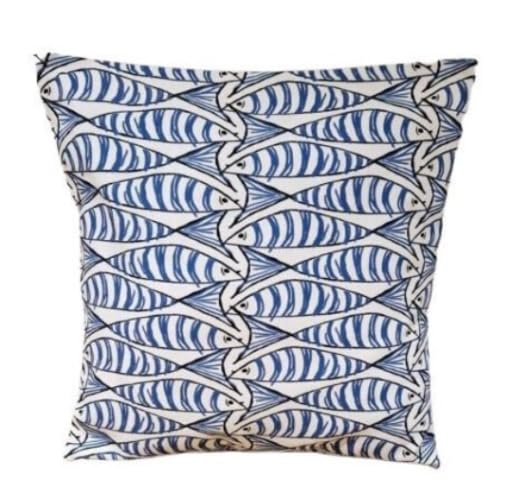 Cornish Sardines Cushion Cover Seaside Fish Nautical Cushion Cover Navy Indigo Blue Decorative Pillow cover Throw Pillow Various Size (Same fabric both side, 16" x 16" (40 x 40 cm))