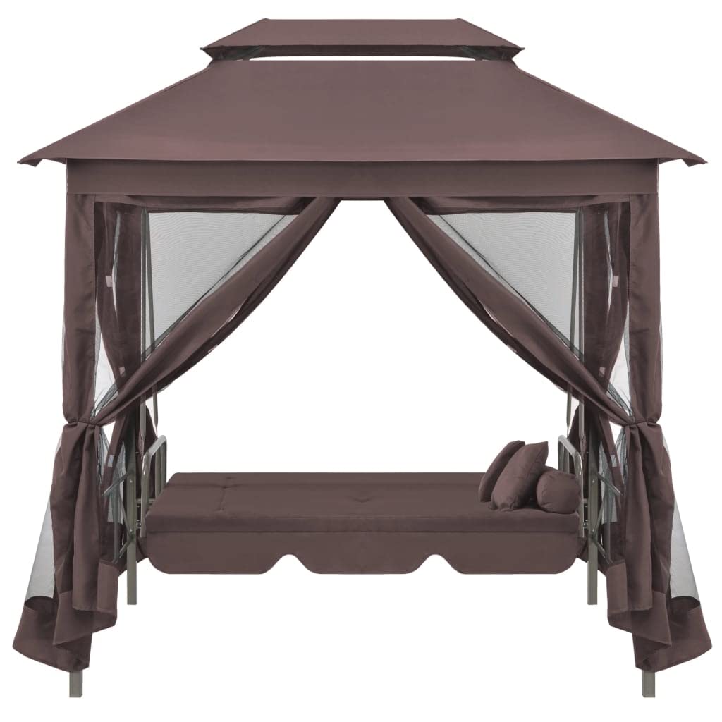KOIECETA Pabellón balancín convertible para jardín, con función de cama, columpio para jardín, color marrón café