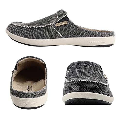 Gecko Man Mens Slippers With Arch Support, Canvas House Slipper For Men With Velvet Lining, Slip On Clog House Shoes With Indoor Outdoor Anti-Skid Rubber Sole, Black ( Built-In Suede Insoles ), 11 #TOP2