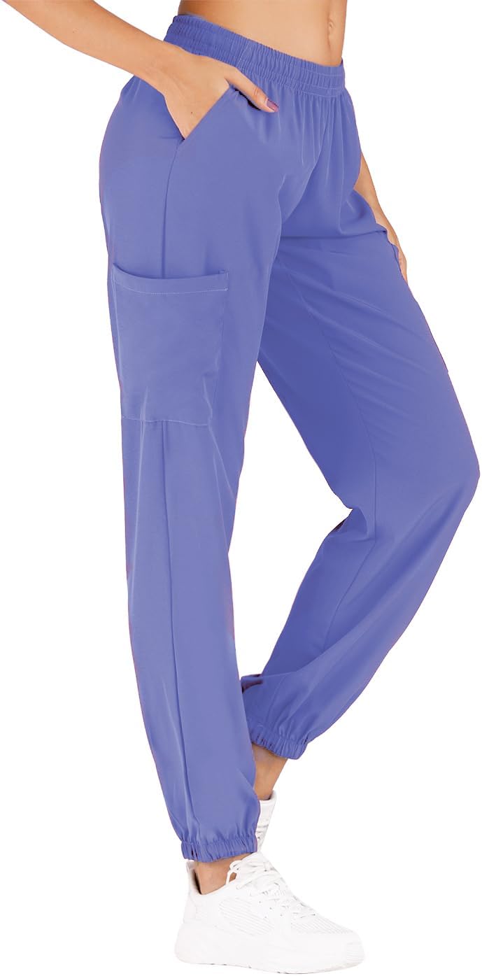 Minty Mint Women's Solid Stretch Medical Uniform Scrub Set V Neck Top Cargo Tapered Jogger Pants Ceil Blue XL - Image 4