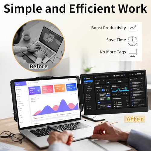 Image of Laptop Screen Extender Monitor - 14 Inch Portable IPS FHD 1080P HDMI /USB-A /Type-C Dual Extended Monitor for Laptops (Maximum Length: 15.94 inch) Compatible with Windows Mac Travel Gaming Work