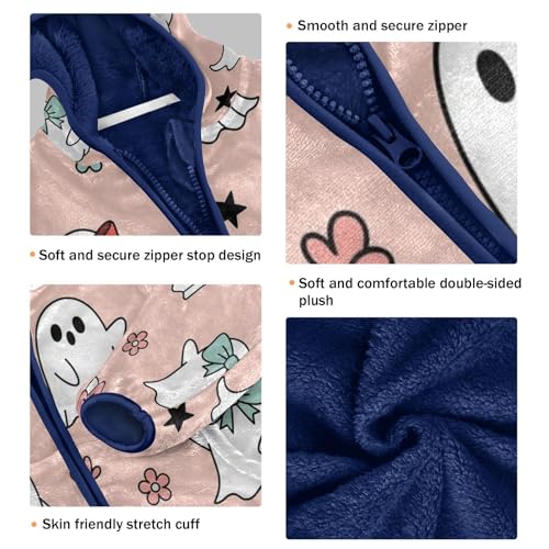 Cute Ghosts with Bows and Flower Toddler Fleece Jacket Girl Boys Hooded Fleece Jacket Coat Warm Outwear Zip-up 3-10T3