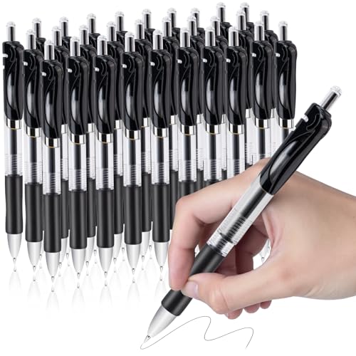 Image of Horsebe 30PCS Black Retractable Gel Pens for Journaling, 0.5mm Ink Pens for School Office Suppliers, Fine Point Smooth Writing Pens. (Black)