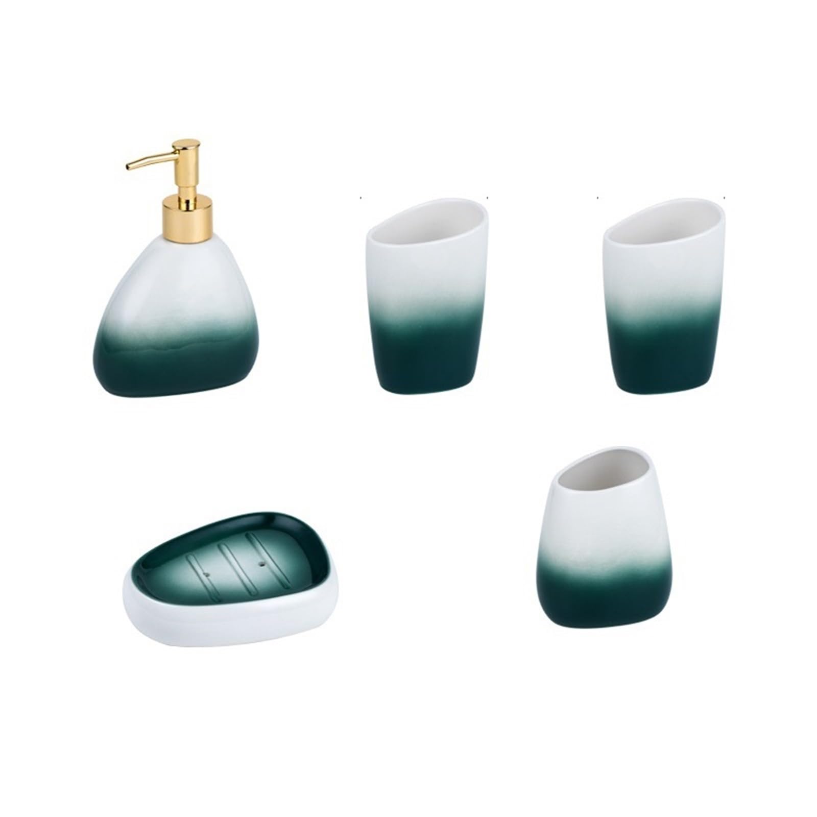 Cyairong-22 Green Soap Dispenser Bathroom Toiletries Set 5 Pcs Include: Lotion Soap Dispenser, Mouthwash Cups, Toothbrush Holder And Dish(Green)