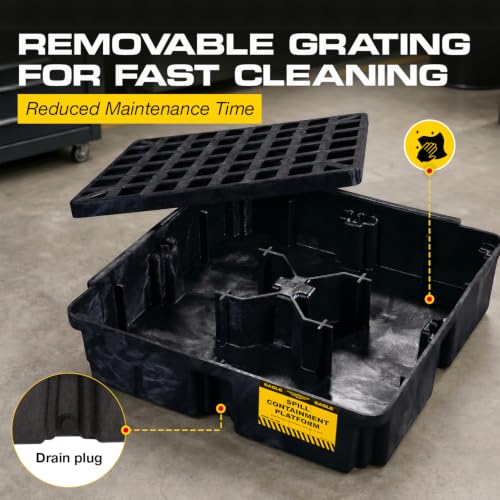 Image of Eagle 1 Drum Spill Containment Pallet with Drain, Made in the USA, Black