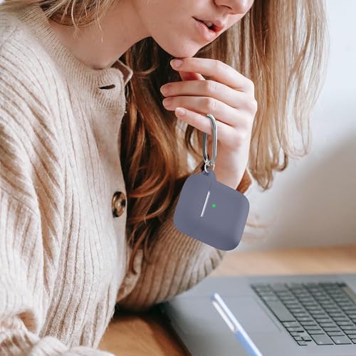 Woyinger for AirPods Case Cover, Come with Cleaner Kit, Soft Silicone Protective Cover with Buckle, Compatible with Apple AirPods 2nd 1st Generation Charging Case, Front LED Visible, Grey Blue