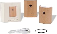 Vista 9 de Lámpara de pared LED de madera, luces nocturnas con sensor de movimiento, apliques recargables, luces para dormitorio (madera de nogal, 2 unidades)