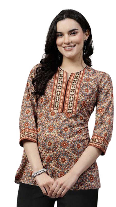 Rayon Short Kurti for Women | Floral Printed Straight Kurti | 3/4 Sleeves | Boat Neck | Women Top for Casual and Ethnic Wear-image-44