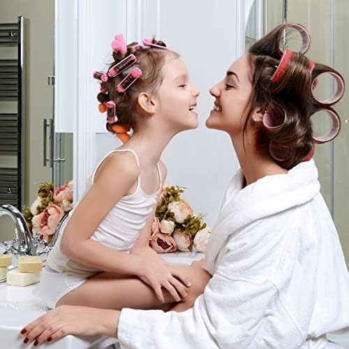 SnookBay 39 Pcs Hair Rollers Set - 24 Heatless Self Grip Velcro Curlers, 12 Duckbill Clips, 2 Combs,1 Braiding Device with Storage Bag (Rollers: 15mm,25mm,36mm,48mm)
