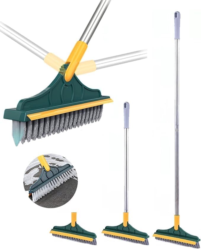 Image of 2 in 1 Toilet Bathroom Cleaning Brush with Wiper and Long Handle - 180 Rotate Floor Scrub Brush for Tiles, Home Kitchen Bathroom Accessories