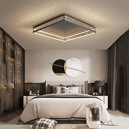 LED Deckenleuchte Dimmbar Wohnzimmer Deckenlampe, Kreativ Rund Schwarz Gold Aushöhlen Design Schlafzimmer Lampe, Mit Fernbedienung,Stufenloses Dimmen,Aus Metall Und Acryl Cover