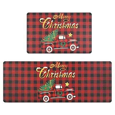Aonewoe Anti-Fatigue Kitchen Mat 2PCS Christmas Comfort Floor Mats Kitchen Rug and Mats for Standing Sink Laundry Office Cover