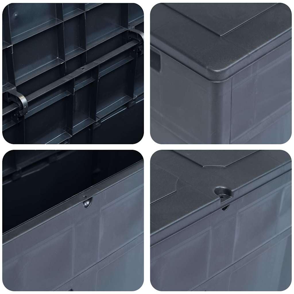 Outdoor Aufbewahrungsbox 320L Gartenbox Schwarz Stauraum für Kissen Decken Werkzeuge robuste Kunststoff Truhe mit Holzoptik für Innen und Außen