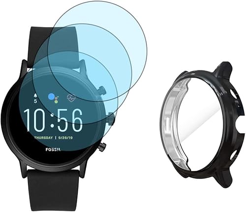 Protector de pantalla de reloj (paquete de 3+1) para Fossil Gen 5, Carlyle HR, no para Julianna, y funda protectora de TPU suave