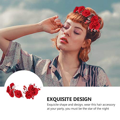 KESYOO Cabelo de Casamento Floral Usar AcessÃ³rios de CabeÃ§a de Casamento Vermelhos Fitas de Cabelo