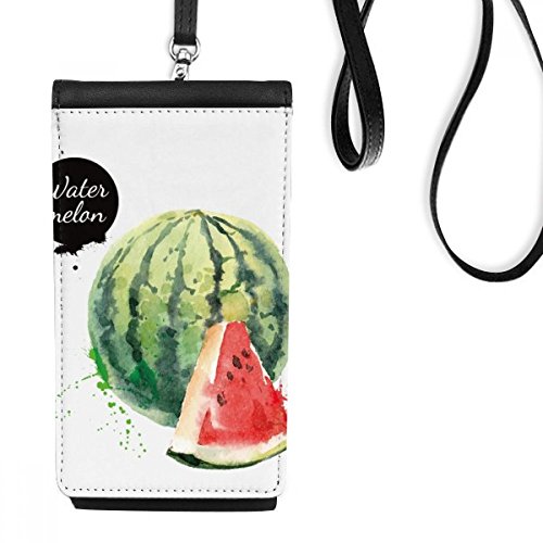 Porte-monnaie pastèque aquarelle et étui smartphone suspendu en cuir noir