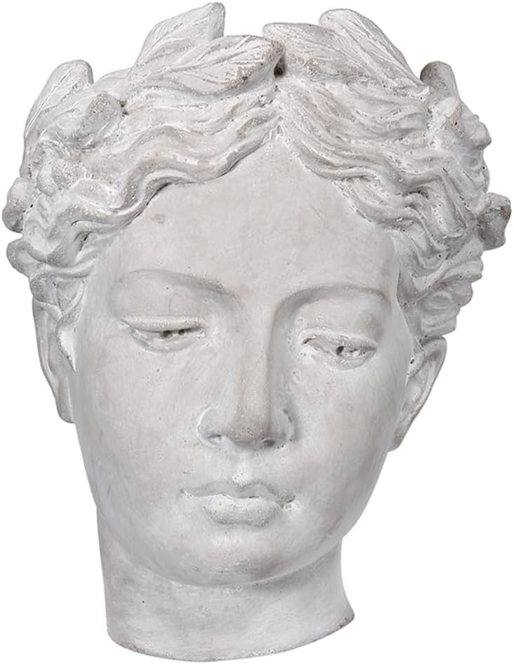 A&B Home Classic Visage Greek Goddess Cement Wall Planter Outdoor Indoor, Floral Crown Women Head Statue Accent Hanging Vase Planter for Plant Flower, Gray 8.7in