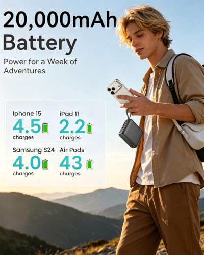 20000mAh Portable Charger, 22.5W Power Bank Built-In Cables and AC Plug - image 5