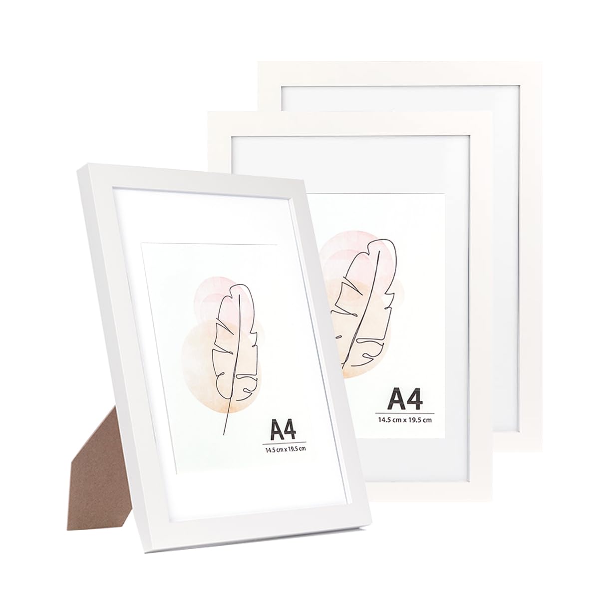 Kaiwin White A4 Picture Frame Set Of 3, Wooden Poster Frame Suitable For 6X8 With Mat, 21X29.7 Cm Picture Frames For Tabletop And Wall Mounting Display For Home, Office,Gallery,Holiday