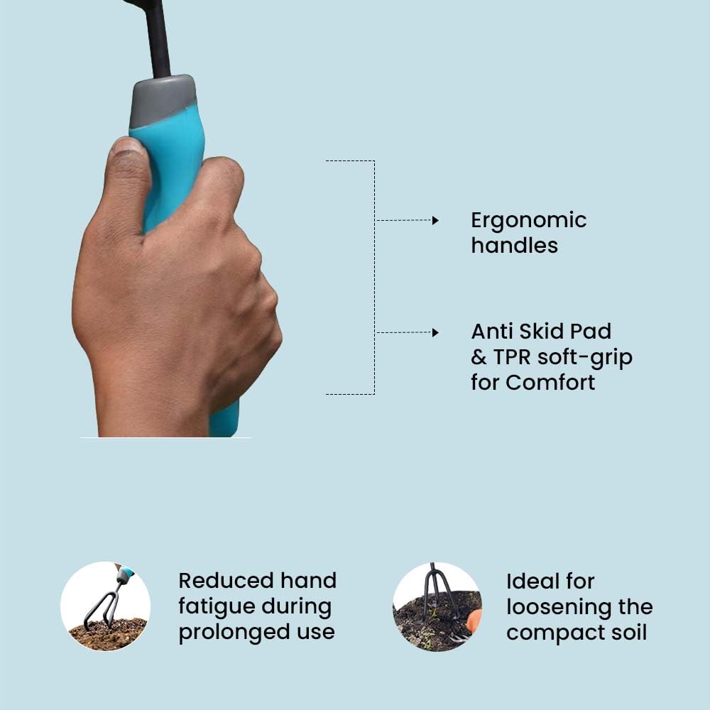 IFFCO Urban Gardens - Cultivator 1 Pc - Gardening Tools for Home Garden - Carbon Steel Front with Soft Rubber Handle for Better Grip - Use for Hoeing, Weeding and Trenching - Image 3 thumbnail