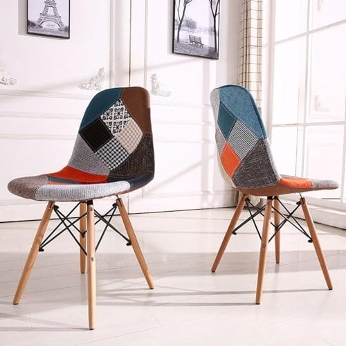 Image of My Art Design - Set of 2 Multicolor Modern Upholstered Style Accent Chair Patchwork Multi-Pattern Natural Wood Leg Set of 2 Chairs