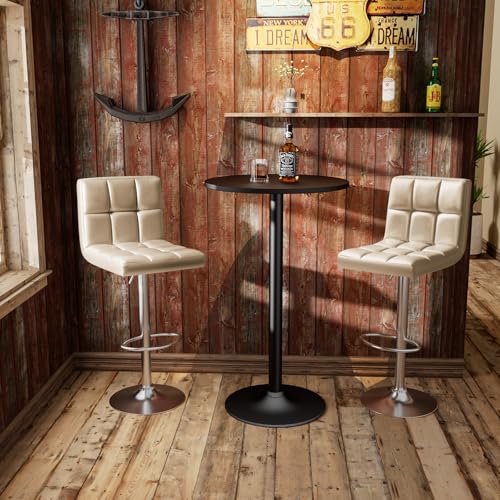Image of Homall Bar Stools Modern PU Leather Adjustable Swivel Barstools, Armless Hydraulic Kitchen Counter Bar Stool Extra Height Square Island Barstool with Back Set of 2 (Khaki)
