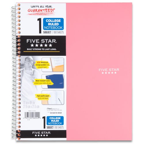 Five Star Spiral Notebook, 1 Subject, College Ruled Paper, 100 Sheets, 11