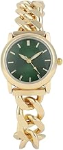 Haute Sauce Women's The Sova Chainlink Round Watch | Gold Stainless Steel Strap | Emerald Green Dial | One-Size | Foldover Closure | Quartz | Analogue | Wrist Belt Watch for Female & Girls