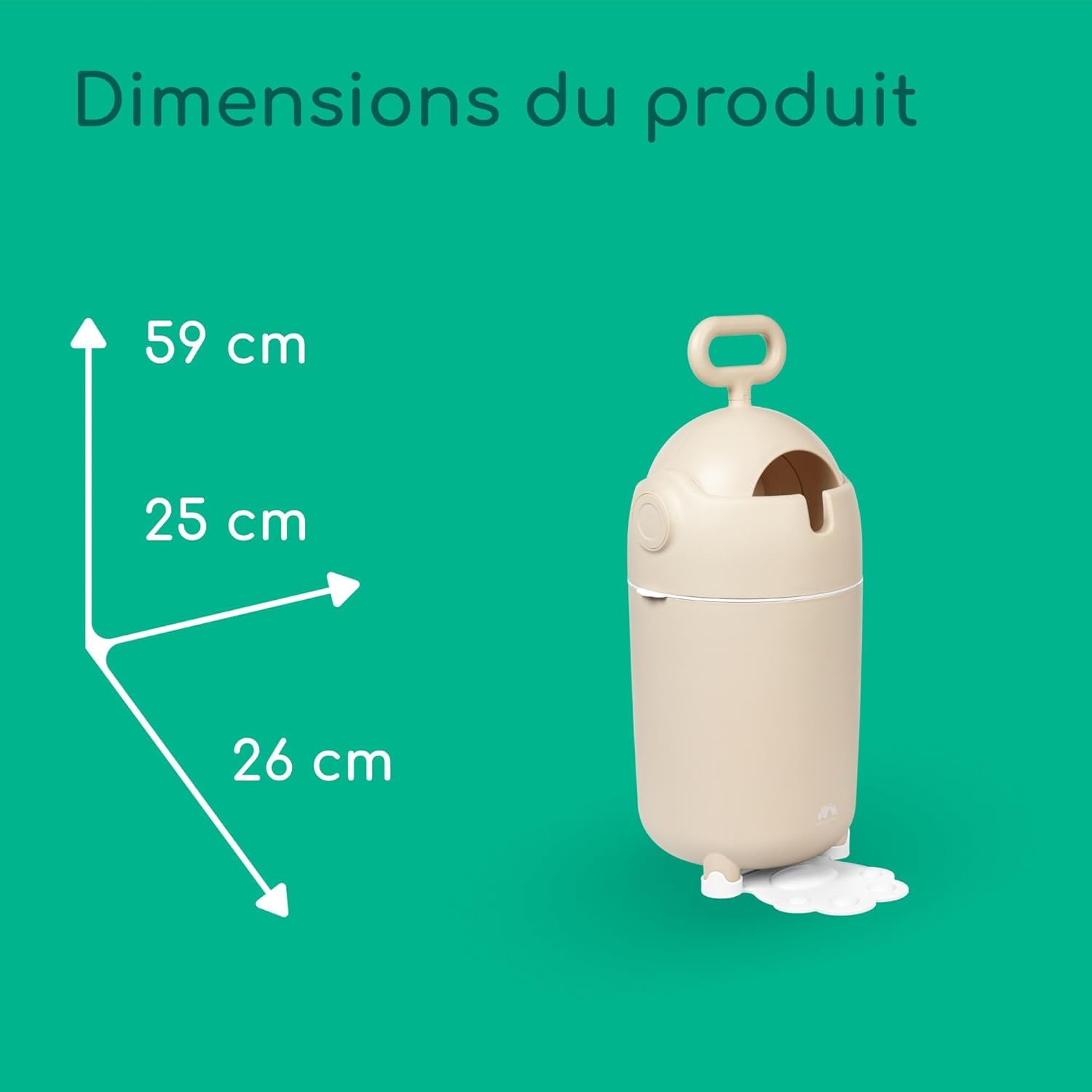 Bebeconfort Poubelle à couches anti-odeur taille M, Couvercle anti-odeur, Compatible avec tout sac poubelle, Peut contenir jusqu'à 20 couches, Utilisation à une main, Facile à nettoyer, Sand