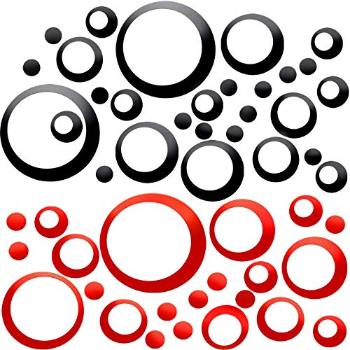 Outus 96 Pieces Acrylic Circle Mirror Wall Stickers Circle Wall Mural Modern Wall Mural DIY Decals for Living Room Bedroom Home Black and Red