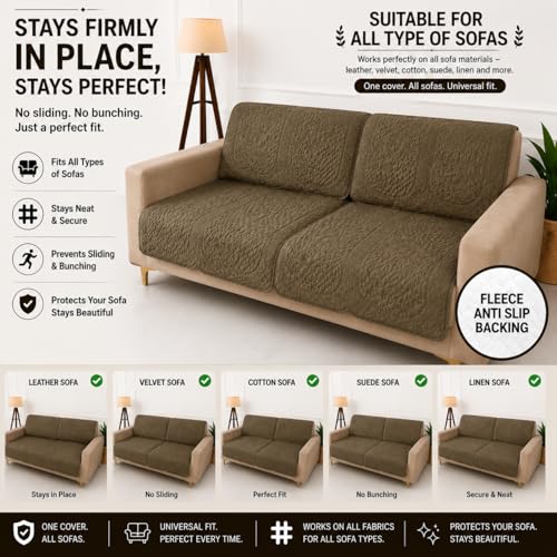 Image of Homerz Premium Petal Charm Sofa Cover | Embossed Floral Pattern | Soft Touch, Anti-Dust & Easy Wash Fabric Cloth, Washable and Durable (Brown, 2 Seater, Seat Cover with Backrest)