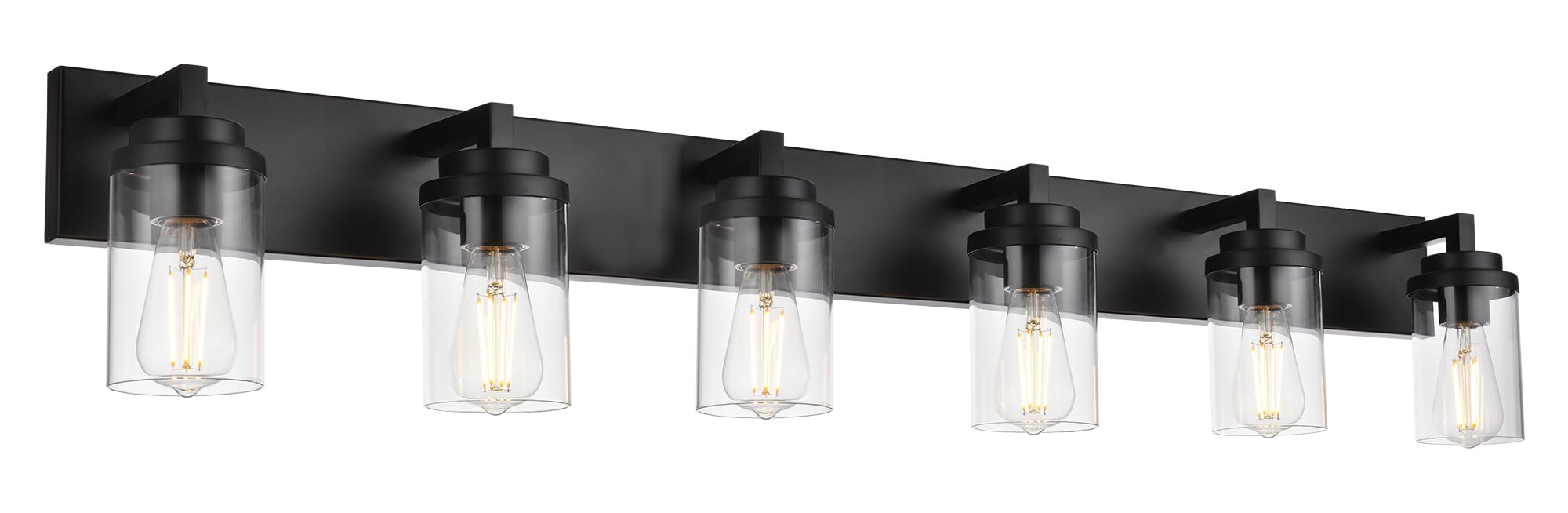 MELUCEE Black Vanity Lights with Clear Glass Shade, 6-Light Modern Bathroom Lighting Fixtures Over Mirror Industrial Wall Mount Light Fixture for