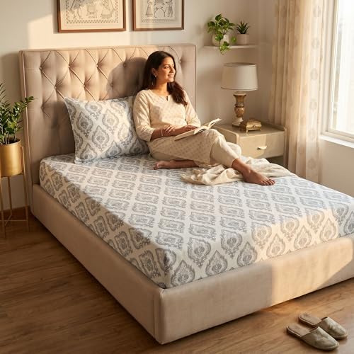 Image of Mafatlal Grace Classic Single Bedsheet | 186 TC | 60x90 Inch | Long Lasting Cotton with Rich Feel | Comfortable & Stylish Print Design | Classic Grey