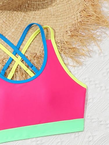 Image of WDIRARA Girl's Colorblock Criss Cross Bikini Set Side Swimsuit 2 Piece Ruched Bathing Suit