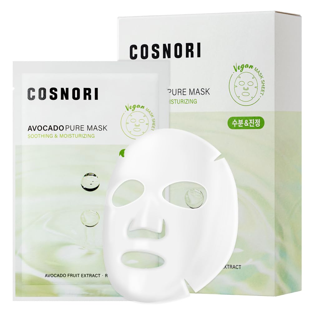 COSNORI AVOCADO PURE SHEET MASK (10pc) - Clean, Hydrating and Soothing for Dry skin, Korean Face Mask- Avocado Extract, 0.81oz x 10pc - Image 2