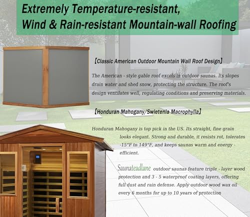 Image of LTCCDSS Mahogany Outdoor Sauna 4 Person, Low EMF Far Infrared Sauna for Home, Withstand Outdoor Temp -10℉-149℉| 12 Low EMF Boards-Chromotherapy-Bluetooth Speakers (68.1 * 52.4 * 82.7 inch)