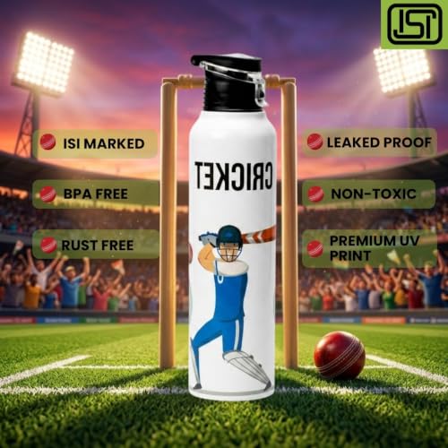 Image of VOIK Stainless Steel Water Bottle 1000ml with UV Astronaut Print | Leakproof, BPA-Free & Rust Resistant | Reusable Water Bottle for Kids, School, Office, Gym, Sports & Travel (Cricket-Flipper-1000ml)