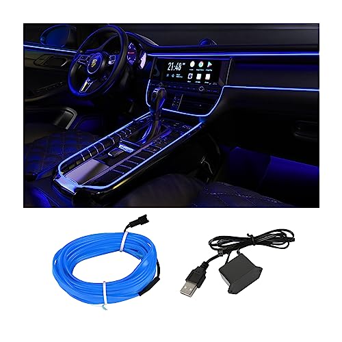 XINLIYA - EL Wire Interior Car LED Strip Lights, USB Auto Neon Light Strip with Sewing Edge, 16FT Electroluminescent Car Ambient Lighting Kits with Fuse Protection, Car Decoration Accessories (Blue)