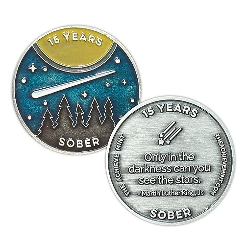 Image of The Achieve Mint 15 Years Sober Token | Fifteen Years Sobriety Chip | Non-AA, Non-Religious Medallions for Men and Women Celebrating Sobriety