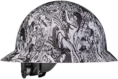 ACERPAL Full Brim Hard Hat OSHA Construction Work Approved Safety Helmet, Money and Honeys, Tattoo and Babes Custom Design Hard Hats, Cascos De Construccion, 6 Point Adjustable Ratchet Suspension