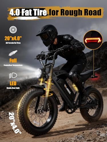 Image of Electric Dirt Bike Adults, 1300W Peak 52V20.8Ah ebike, 20 inch x4.0 Fat Tire, Streamlined E-Motorcycle with 7 Speeds for Youths, V200，Black with Rear Rack + Footrests