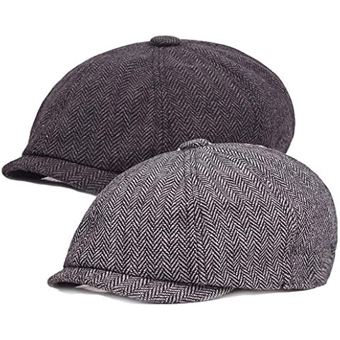 Men's Herringbone Tweed Flat Ivy Newsboy Hat Gatsby Cabbie Cap - grey - One size Cover