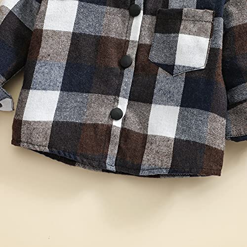 Kids Little Boys Girls Baby Long Sleeve Button Down Hooded Plaid Shirt Red Plaid Flannel Outfits (Coffee, Tag 90, Us 12-18 Months) #TOP6