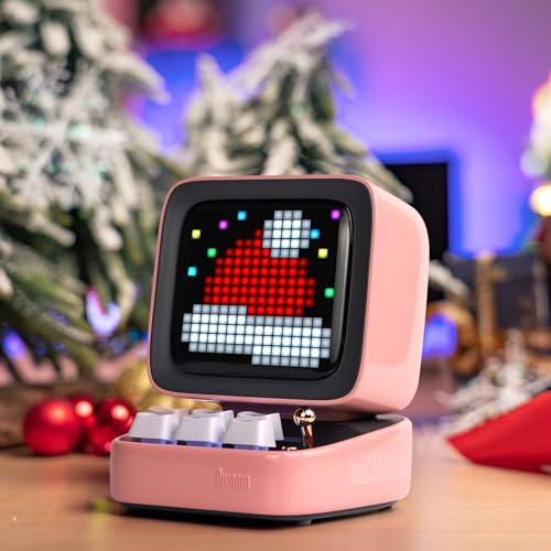 Divoom Ditoo Pixel Art Altavoz Bluetooth Multifuncional, Altavoz portátil Retro con Pantalla LED RGB, Teclado mecánico, Reloj Despertador Inteligente, Compatible con Tarjeta TF y Radio (Pink)